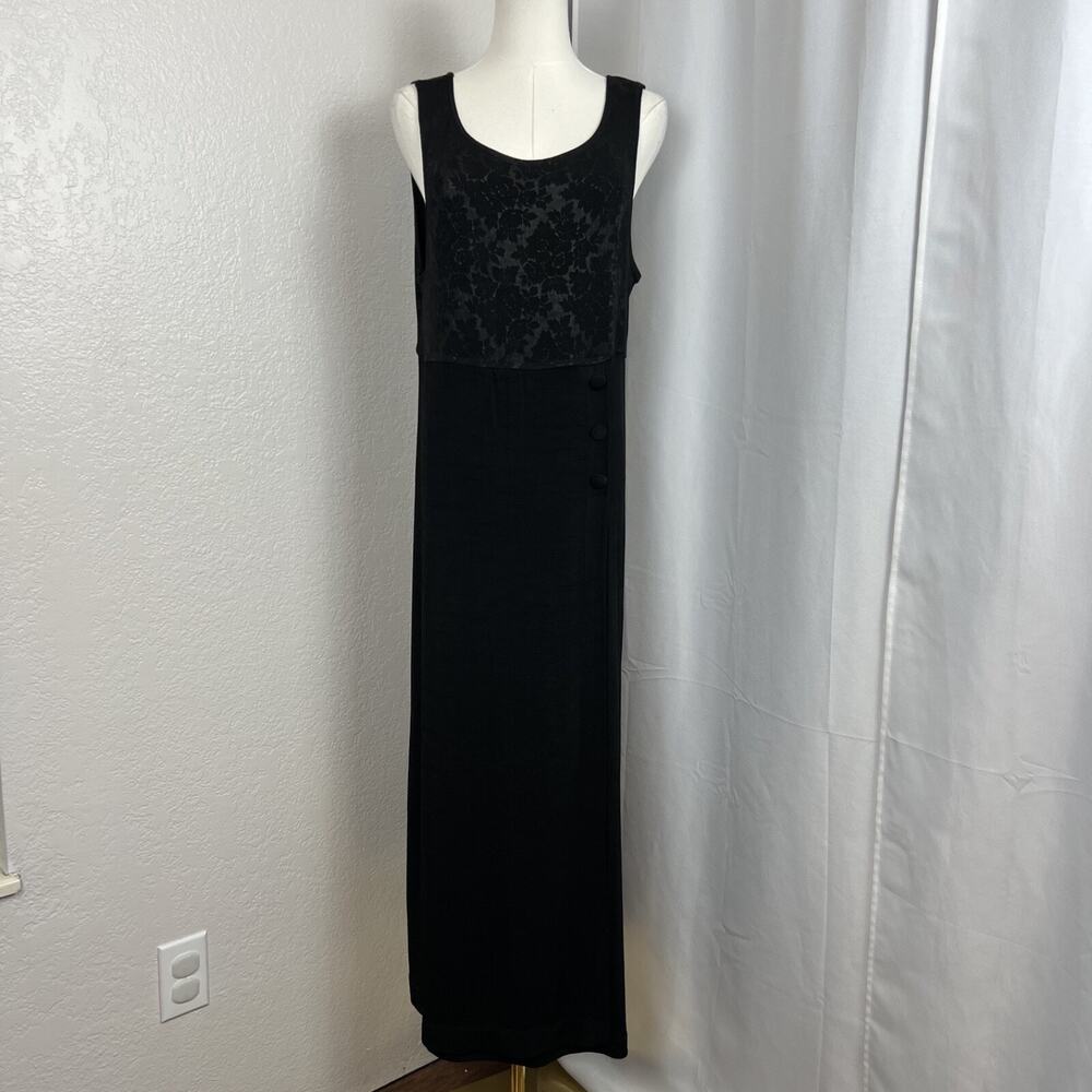 VTG Carole Little Maxi Dress Womens 10 Black Jersey Stretch Whimsigoth Grunge